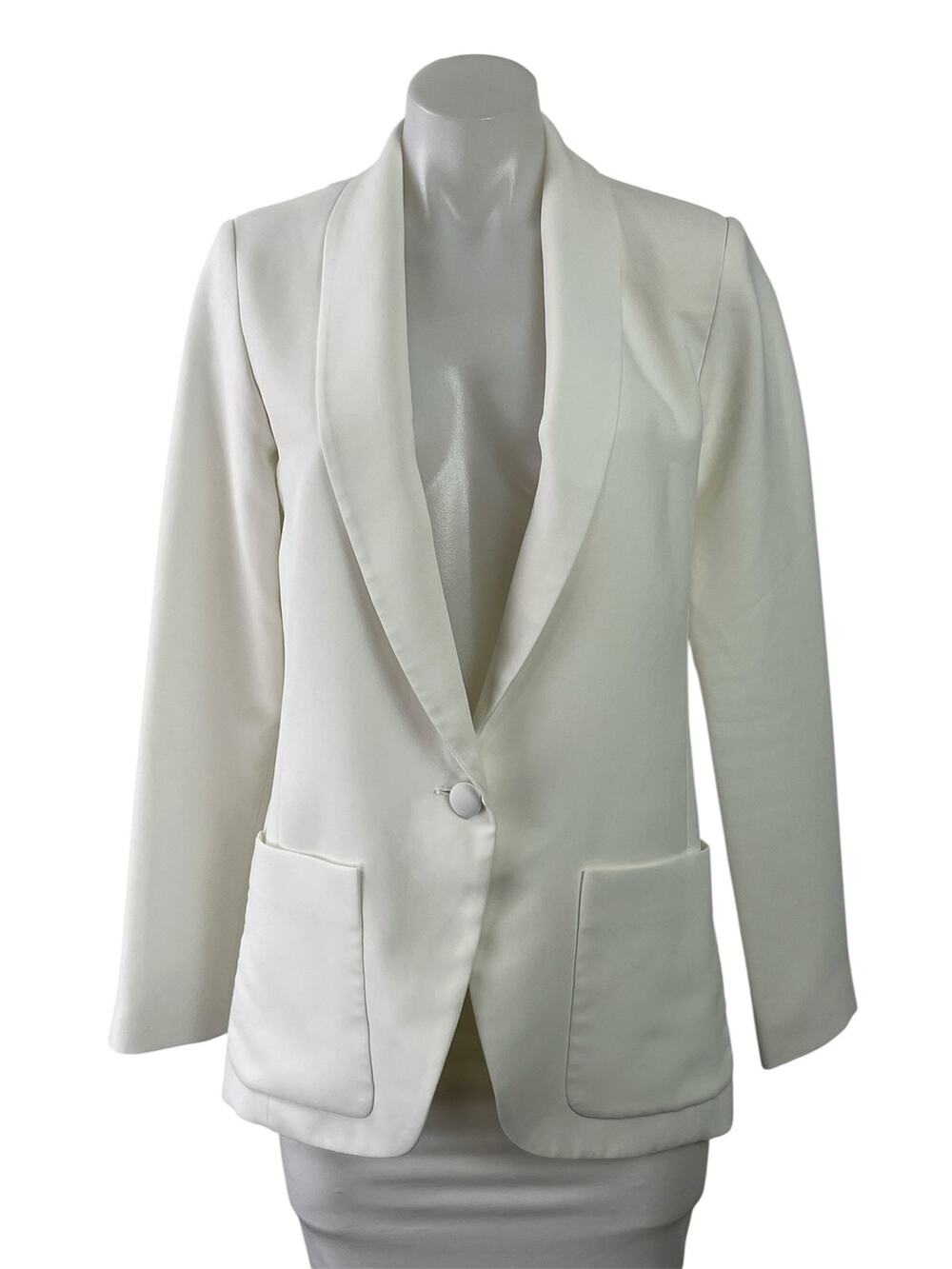Amanda Uprichard White Notch Collar Long Sleeve Button Blazer Coat Jacket Size M